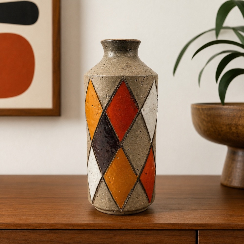 Bitossi Harlequin Ceramic Vase Raymor Italy Aldo Londi Mid Century Modern